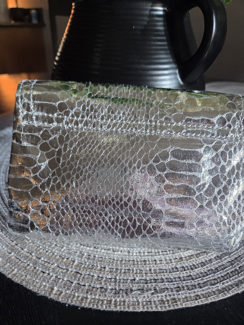 Metallic Silver Embossed Snake-Effect Women’s Clutch - Picture 2 of 4
